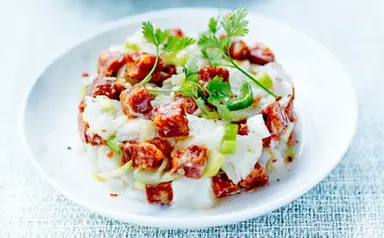 Tartare terre-mer - cubes de chorizo